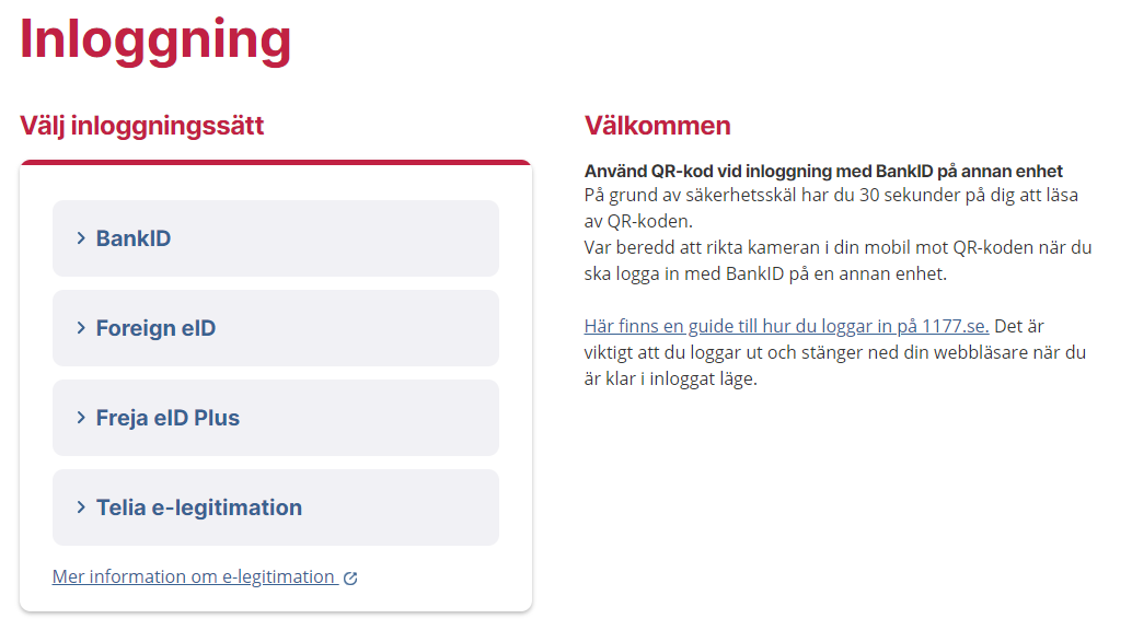 Välj inloggningssätt